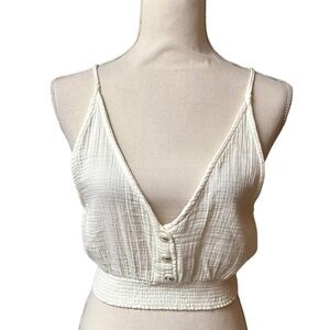 Zara cream textured gauze strappy crop top